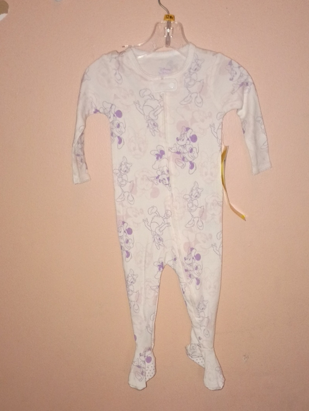 White and Lavender Minnie Mouse Print Footed Baby One-Piece